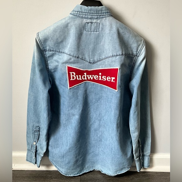 VTG-EarL Jean"Budweiser-unisex Long Sleeve Shirt, Light Blue Size L - Picture 2 of 8